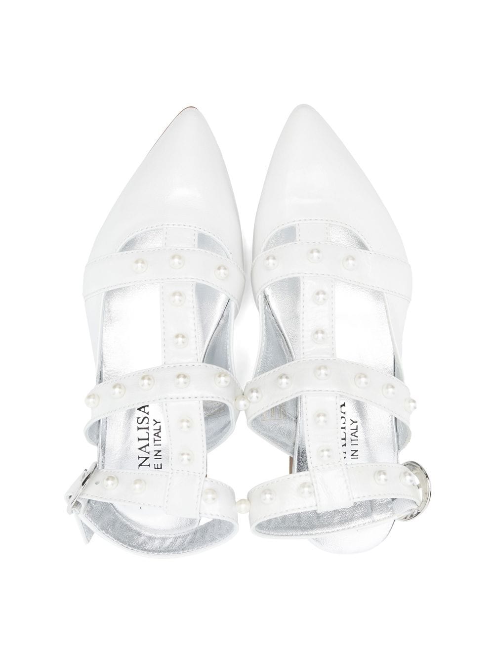 Shop Monnalisa Faux-pearl Embellished Ballerina Pumps In White