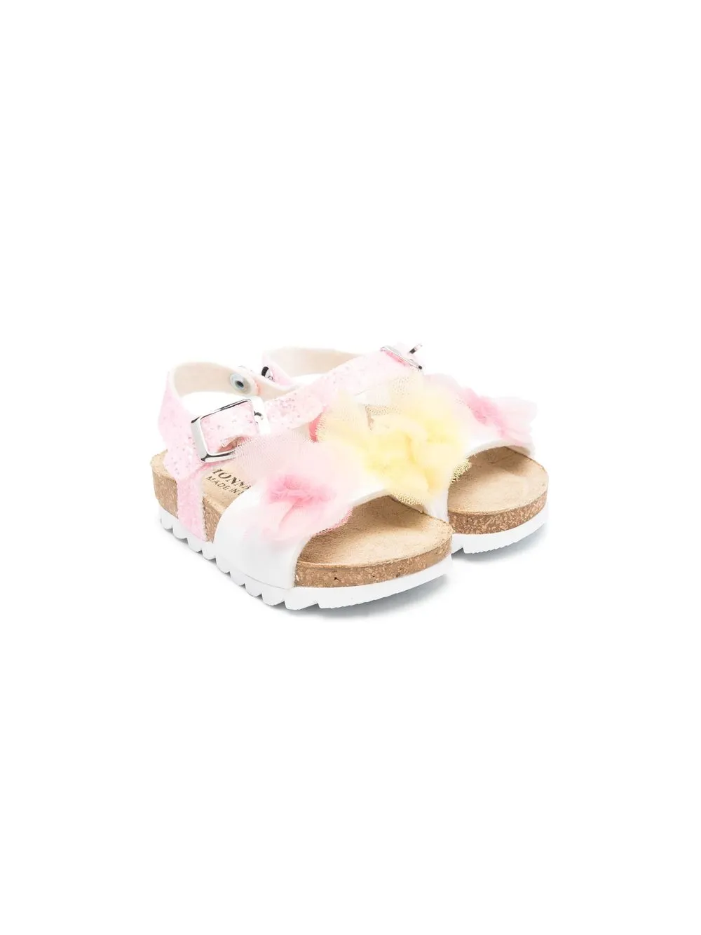 

Monnalisa floral-appliqué open toe sandals - Pink