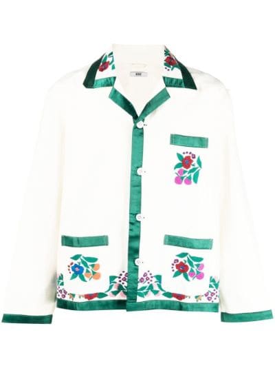 BODE embroidered-detail button shirt white | MODES
