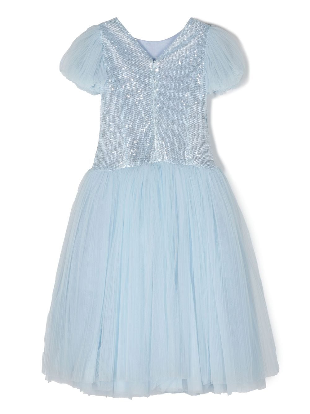 Shop Monnalisa Tulle Short-sleeve Party Dress In Blue