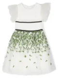 Monnalisa embroidered-leaf detail dress - White