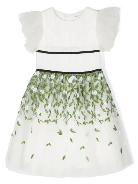 Monnalisa embroidered-leaf detail dress