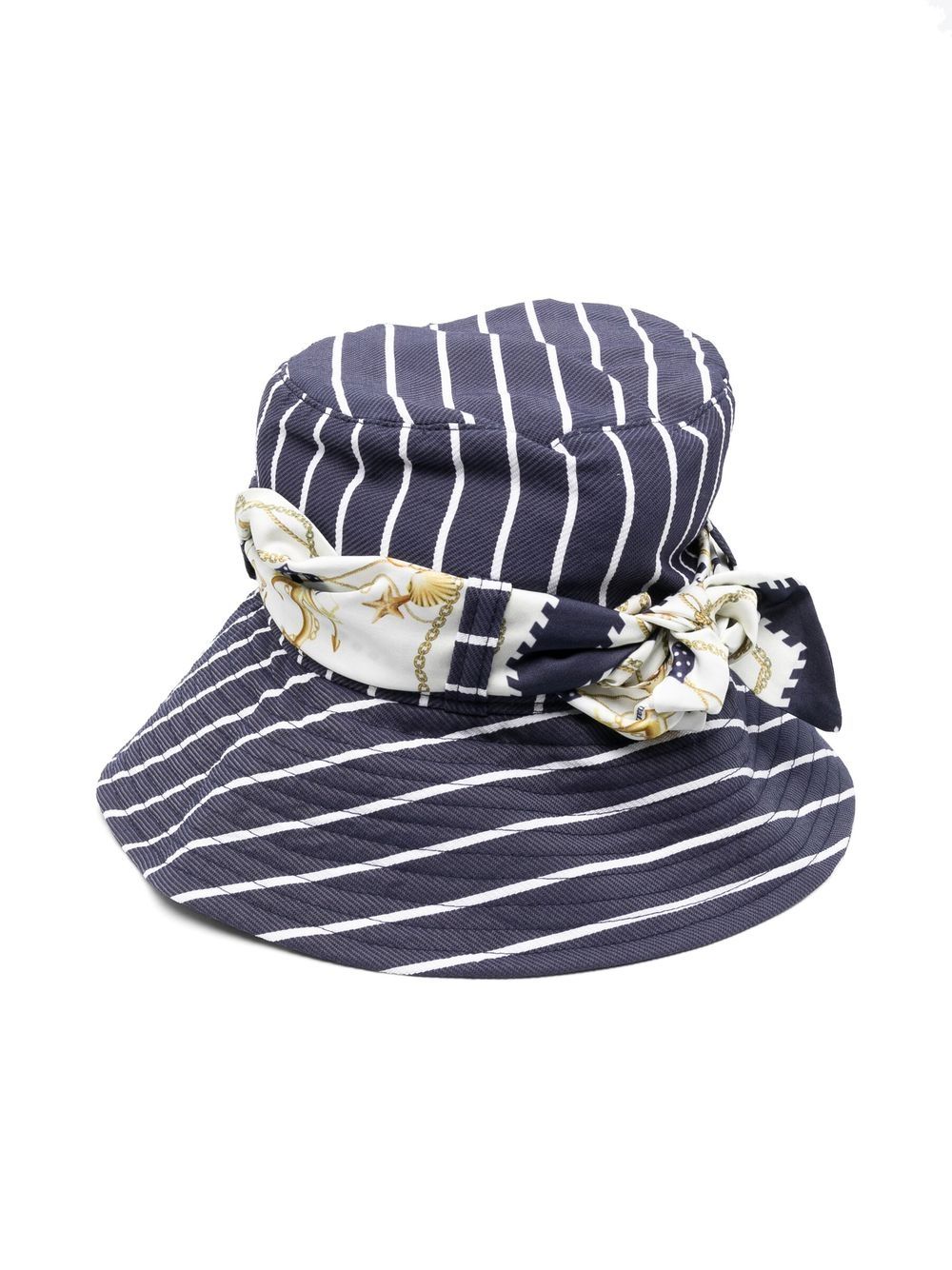 Monnalisa Kids' Striped Bucket Hat W/ Bow In Navy,white