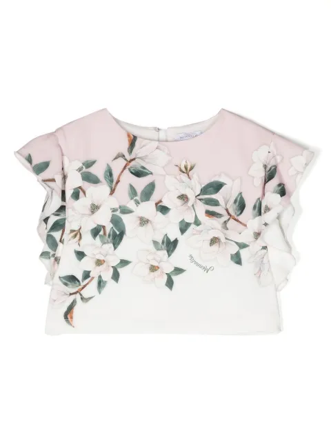 Monnalisa floral short-sleeve ruffled blouse