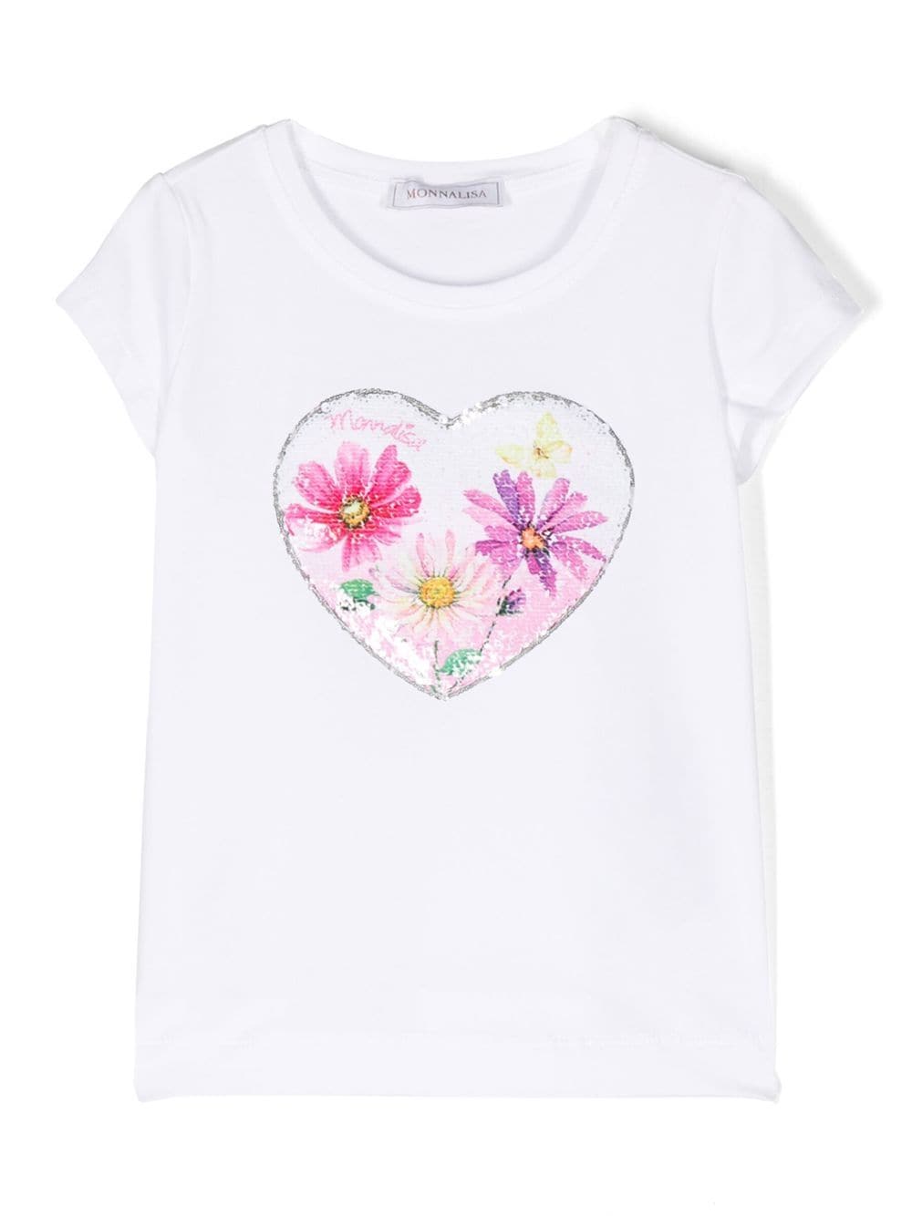 Monnalisa Kids' Sequin-embellished Floral T-shirt In White