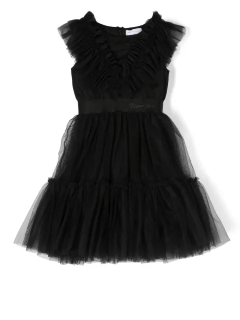 Monnalisa logo-print ruffled dress