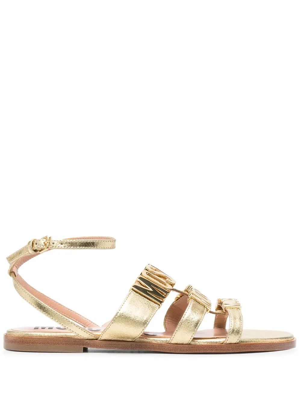 Moschino logo-lettered leather-strap sandals - Gold