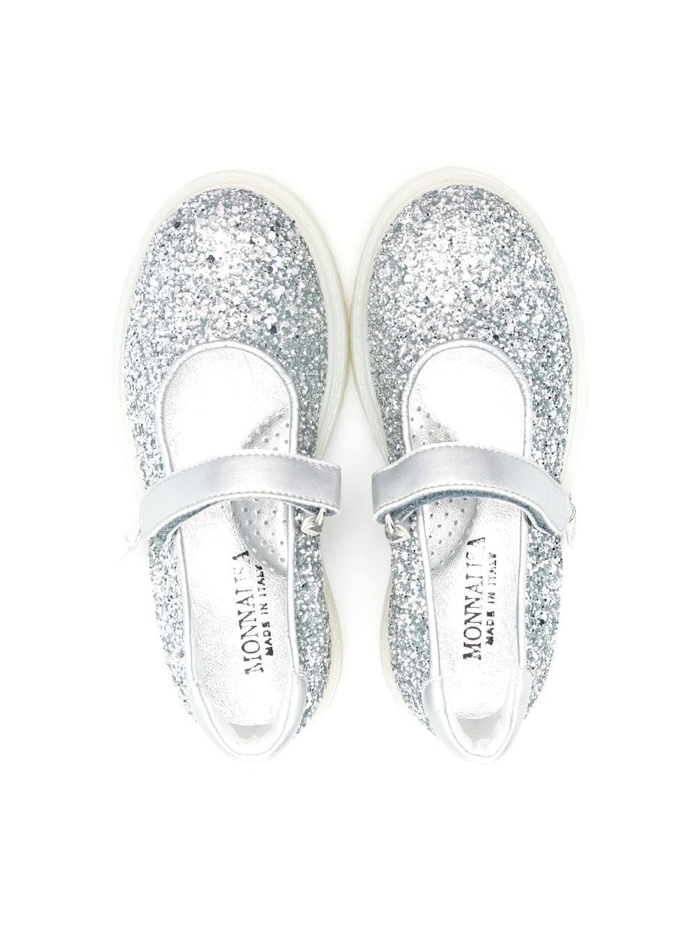 Shop Monnalisa Glittered Flat Ballerina Shoes In Silver