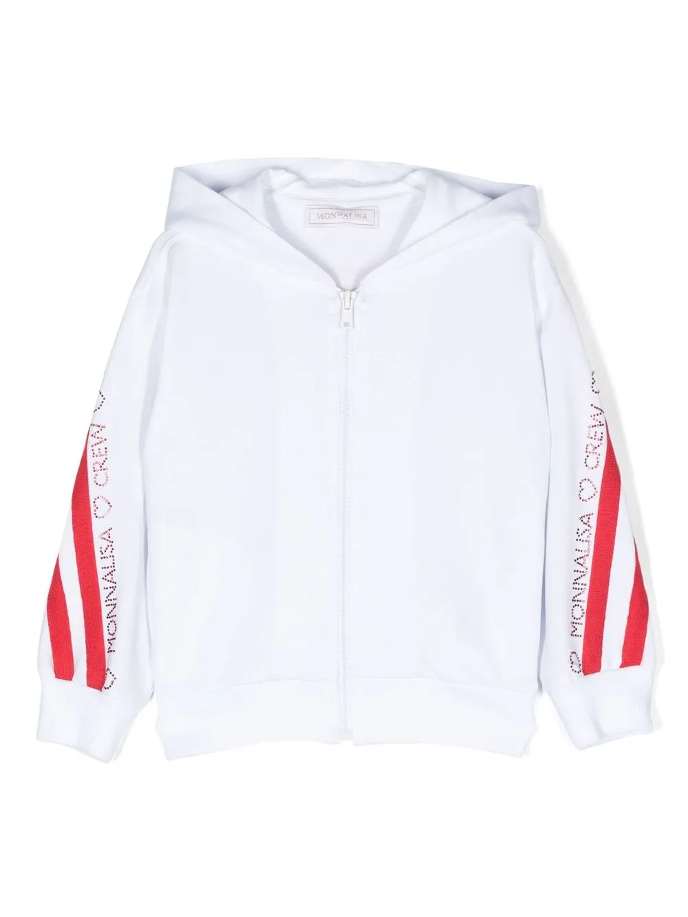 

Monnalisa side-stripe rhinestone embellished hoodie - White