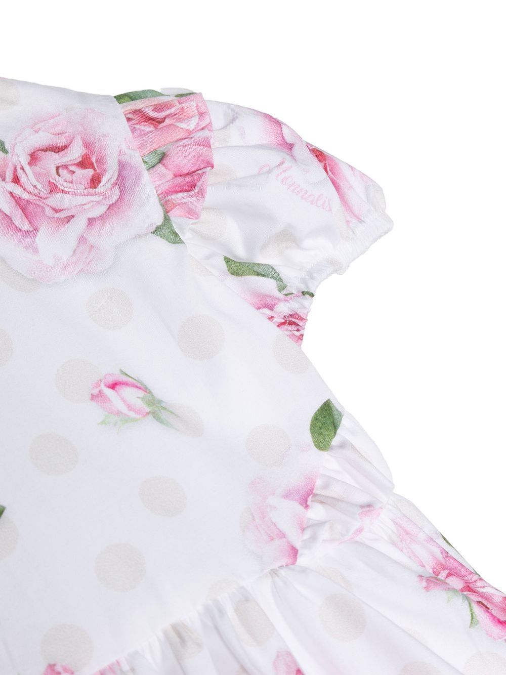 Shop Monnalisa Rose-print Cap-sleeved Dress In White