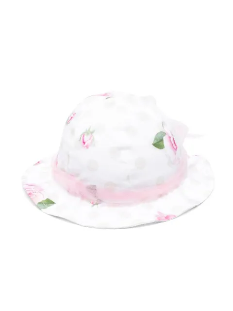Monnalisa floral-print tulle-trim bonnet