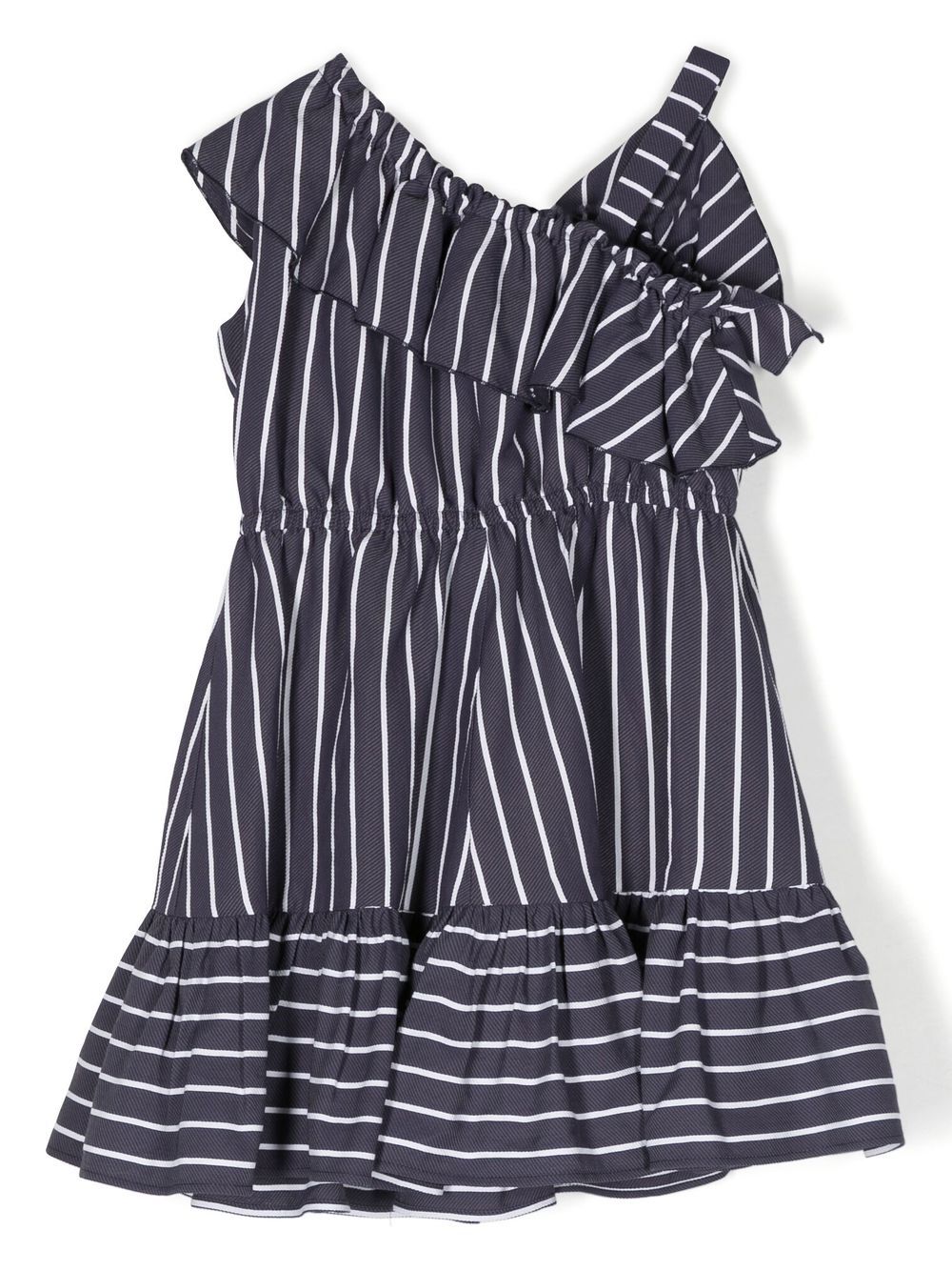 Shop Monnalisa One-shoulder Striped Dress In Blue