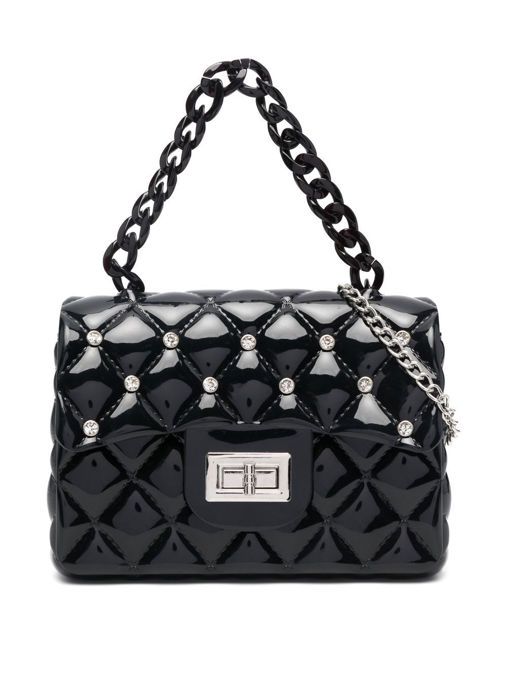 Monnalisa Kids' Rhinestone-embellished Quilted Shoulder Bag In Black