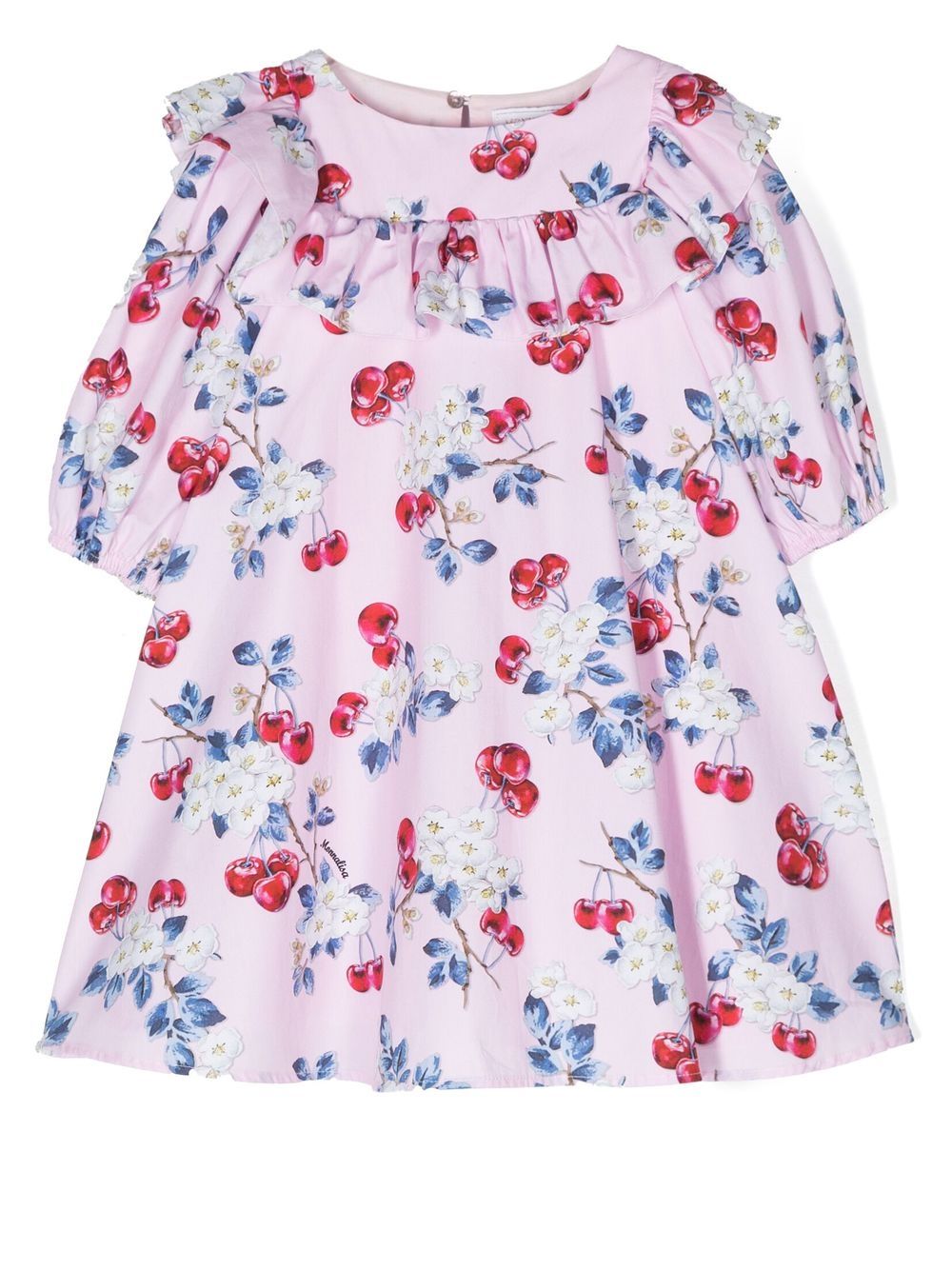 Monnalisa Kids' Cherry-print Long-sleeve Dress In Pink