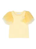 Monnalisa tulle-sleeve cotton T-shirt - Yellow