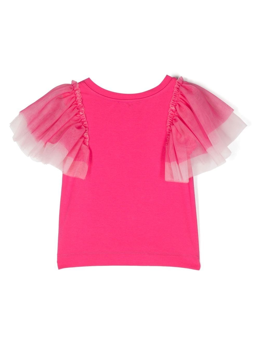 Shop Monnalisa Tulle-sleeve Cotton T-shirt In Pink