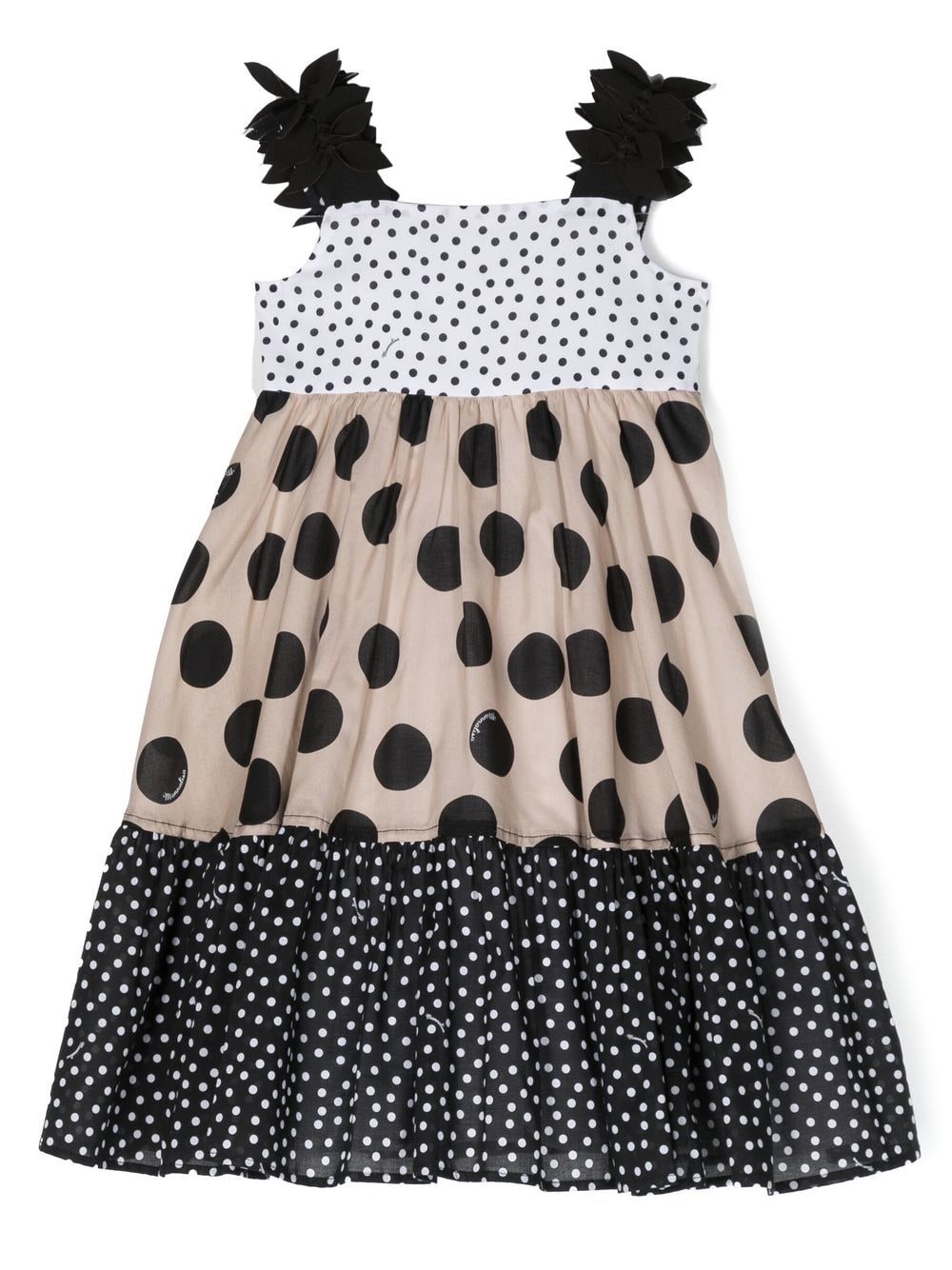 Monnalisa Kids' Polka Dot Printed Cotton Muslin Dress In Black + White
