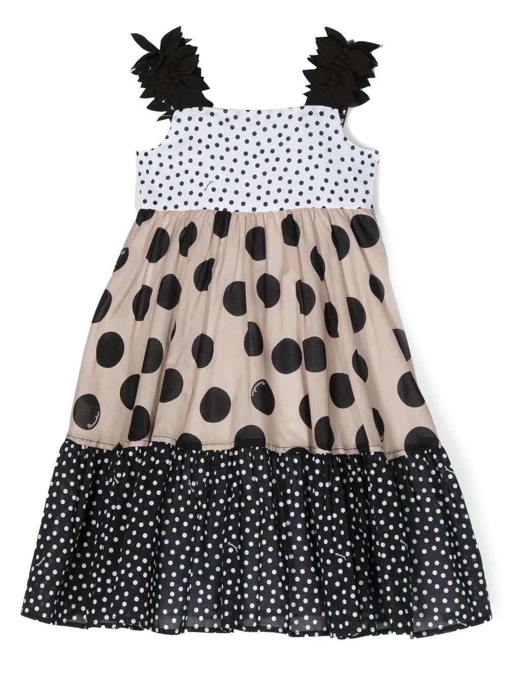 Shop Monnalisa Polka-dot Print Tiered Dress In Neutrals