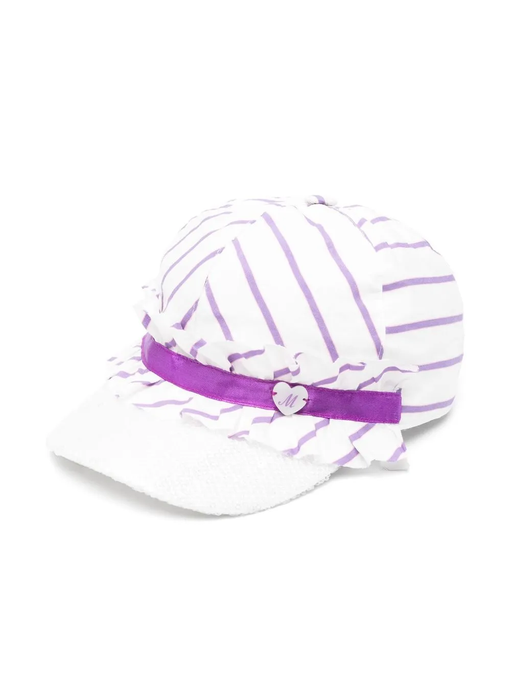 Monnalisa Kids' Striped Ruffle-front Cap In White