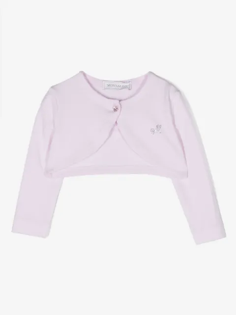 Monnalisa rhinestone-logo cropped cardigan