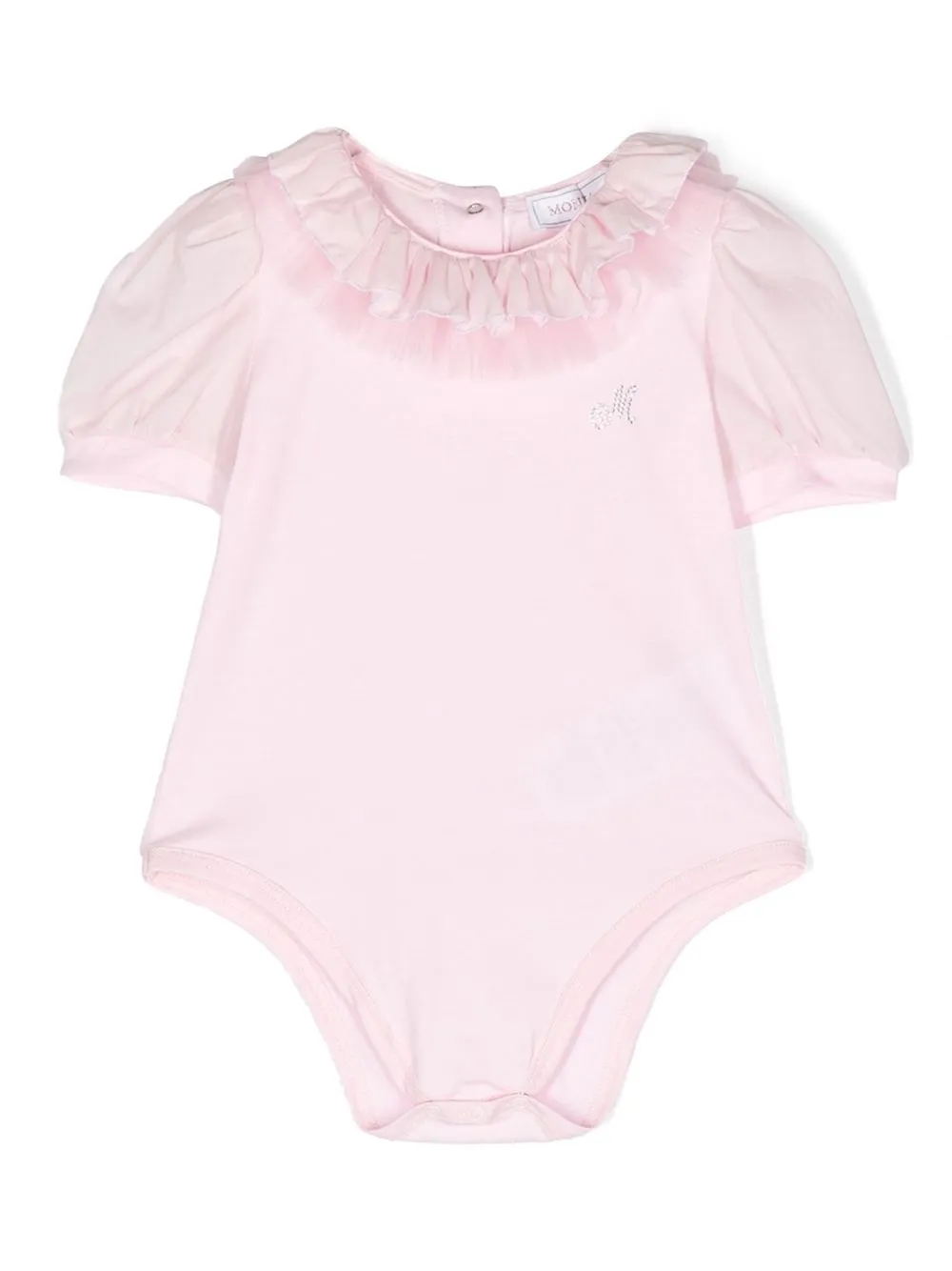 Monnalisa Babies' Crystal-logo Ruffled Bodysuit In Pink