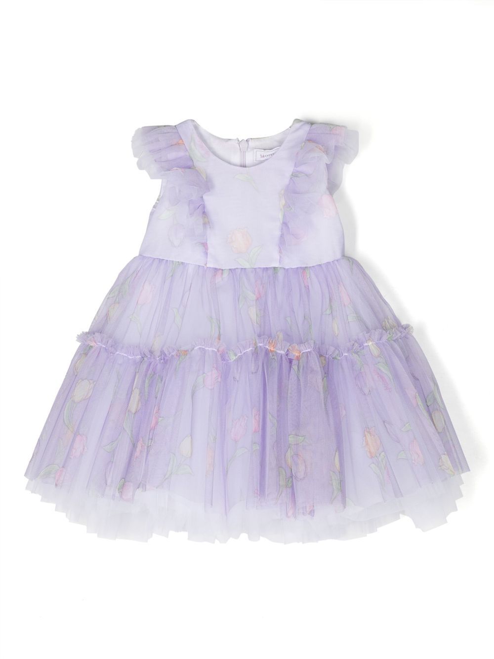 Monnalisa Babies' Floral-print Tulle Dress In Purple