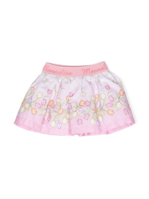 Monnalisa floral-print logo-waistband skirt