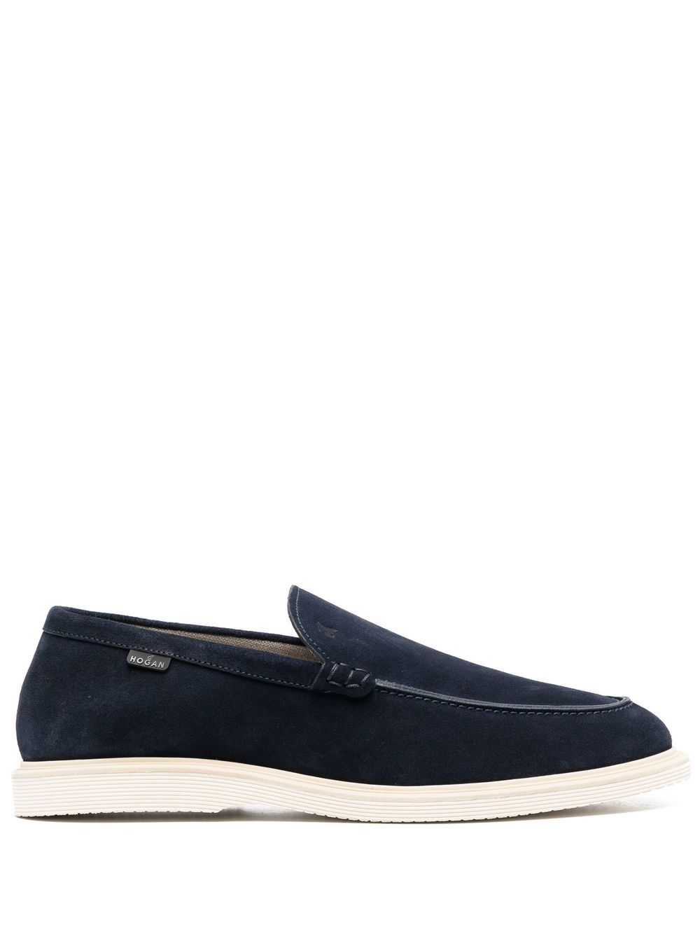 Shop Hogan Almond-toe Suede Loafers In Blue