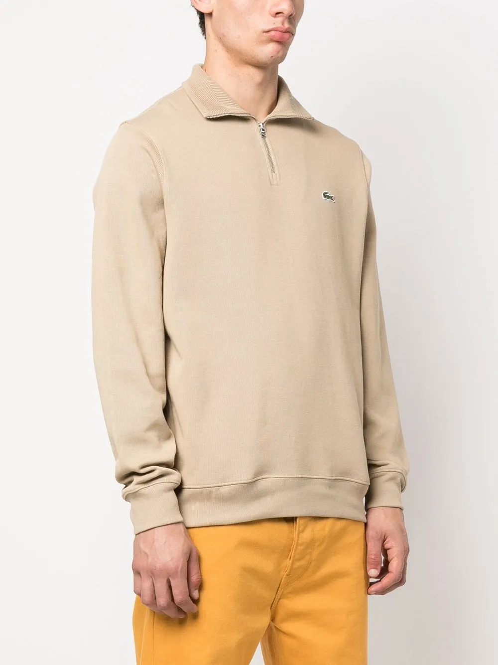 Lacoste Embroidered-logo Half-zip Sweater In Neutrals