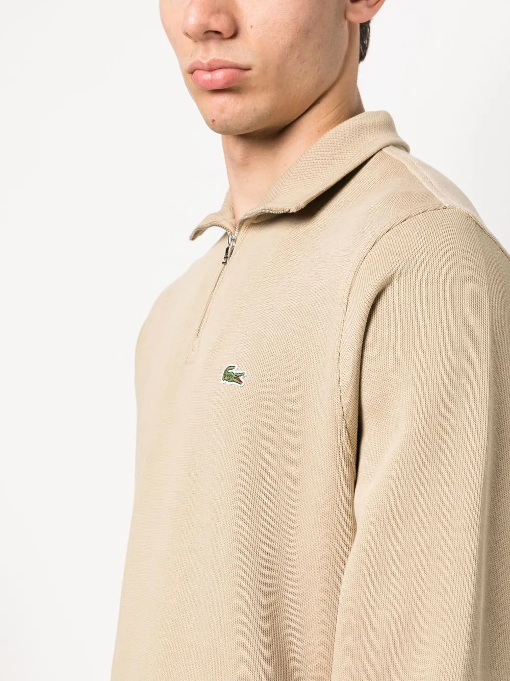 Lacoste Embroidered-logo Half-zip Sweater In Neutrals