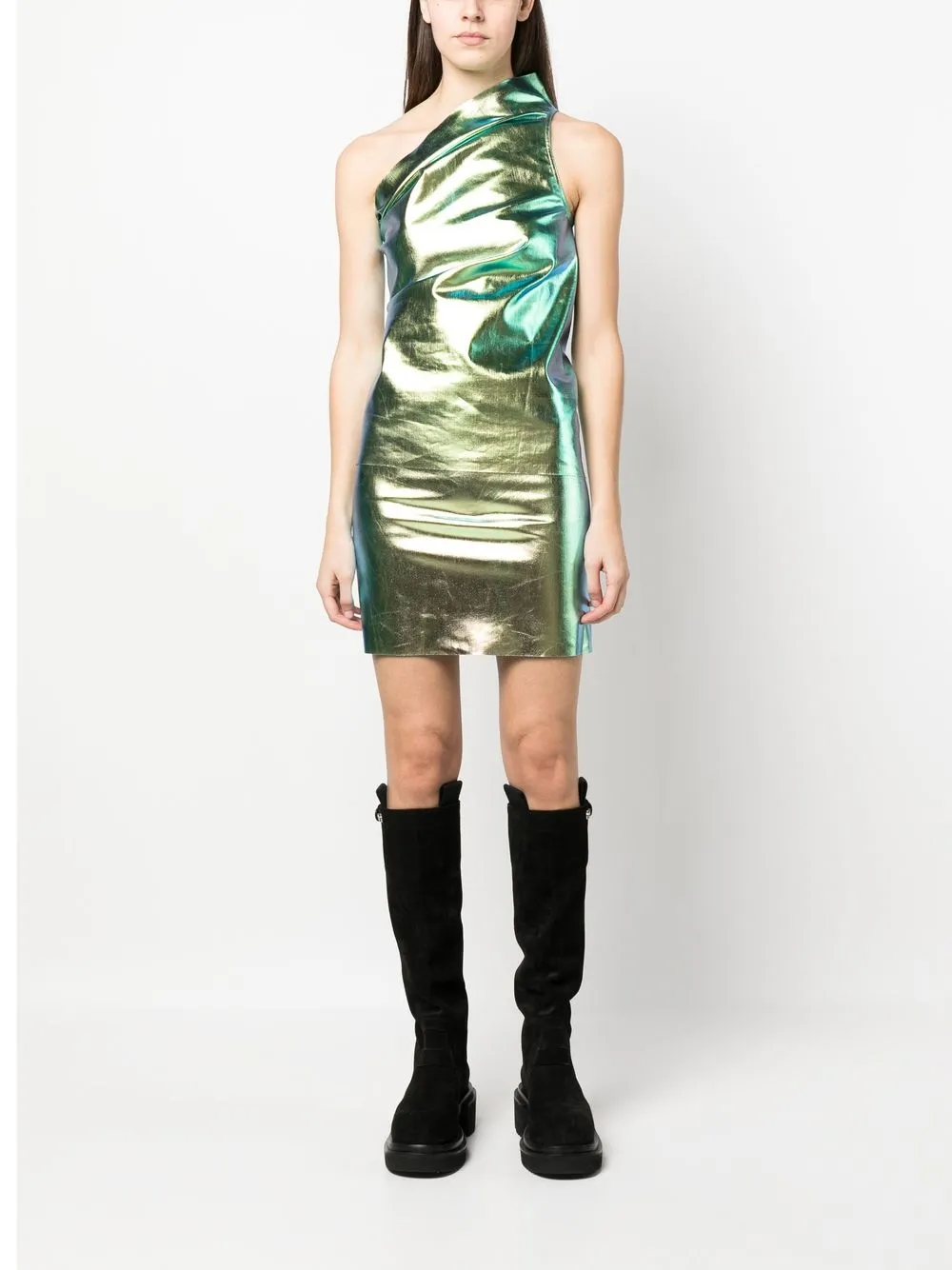 Rick Owens Athena Metallic One-shoulder Dress In Gold