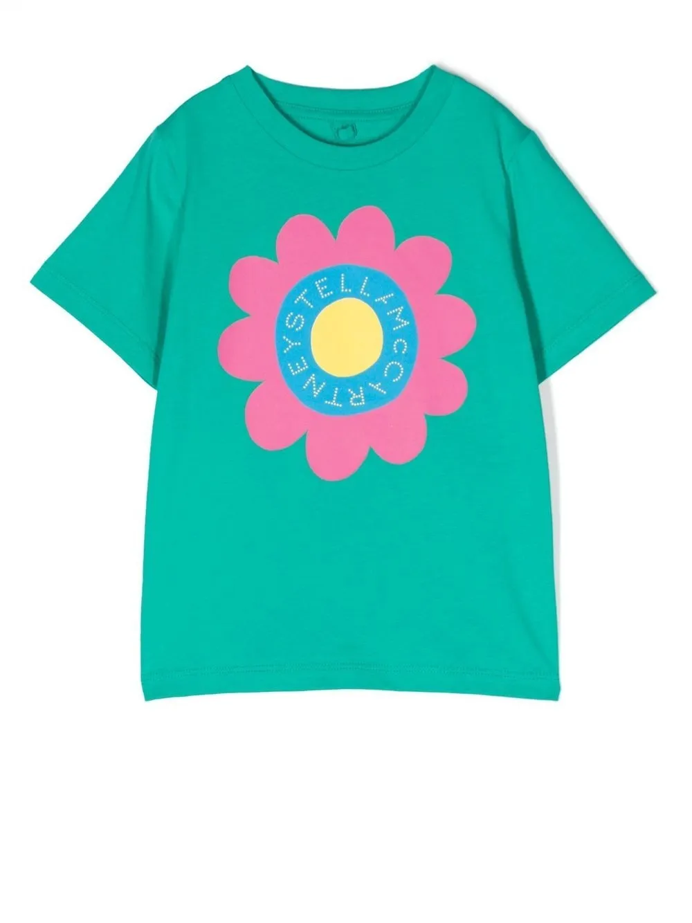 Stella Mccartney Kids' Flower Logo-print Cotton T-shirt In Green