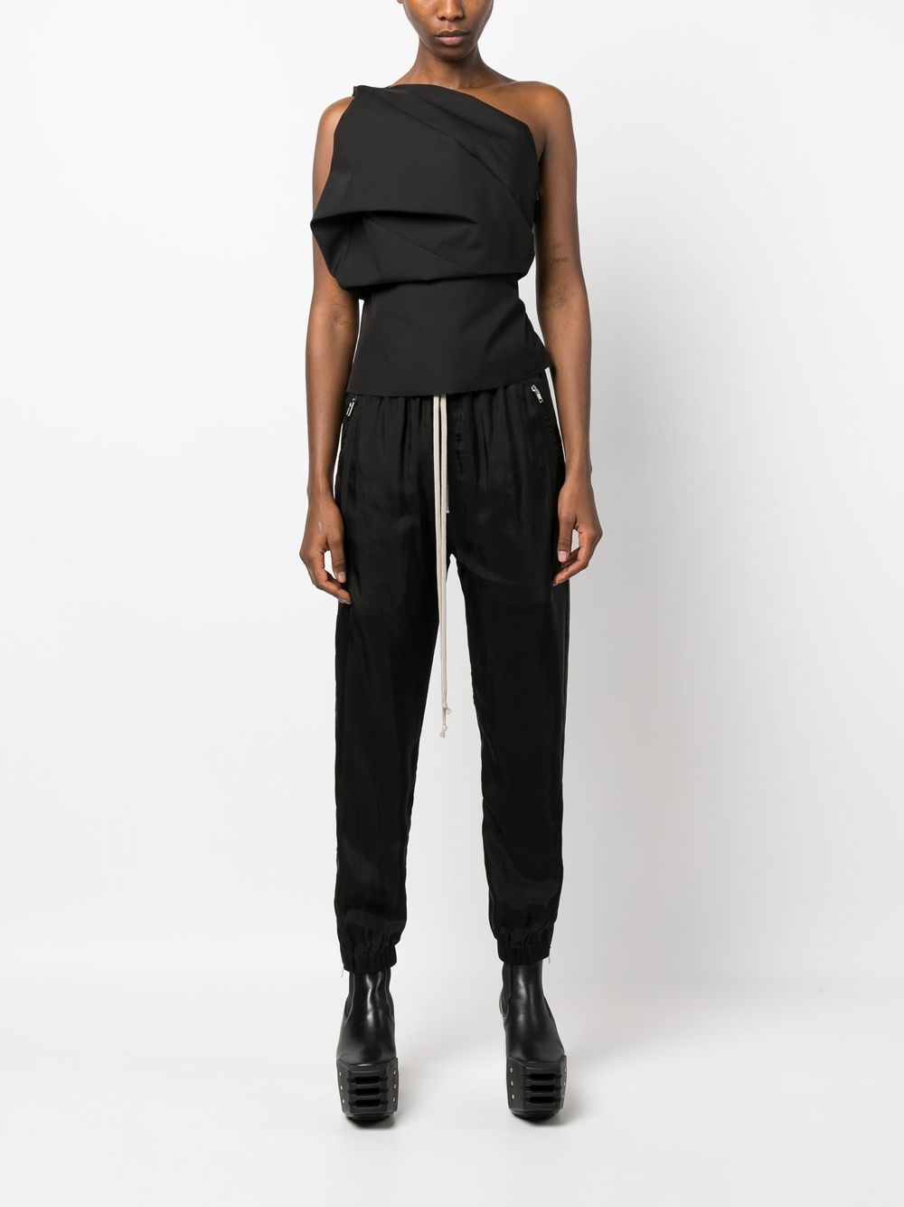 Shop Rick Owens Tapered Drawstring Track Trousers In Black