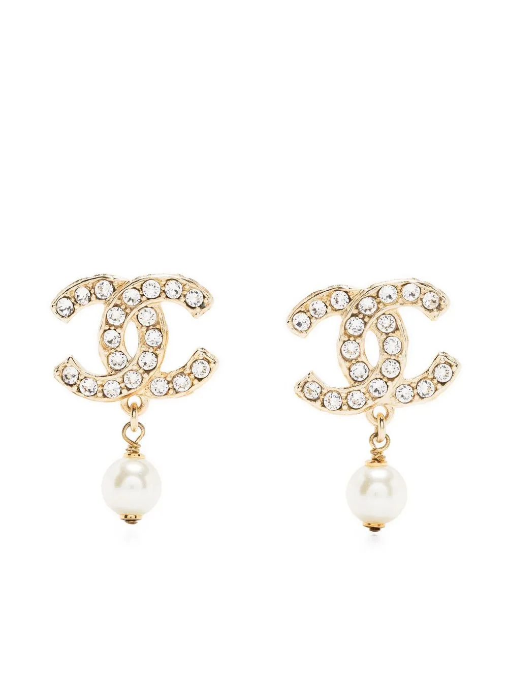 

Chanel Pre-Owned 2021 rhinestone logo faux-pearl earrings - GOLD/CRYSTAL/PEARL