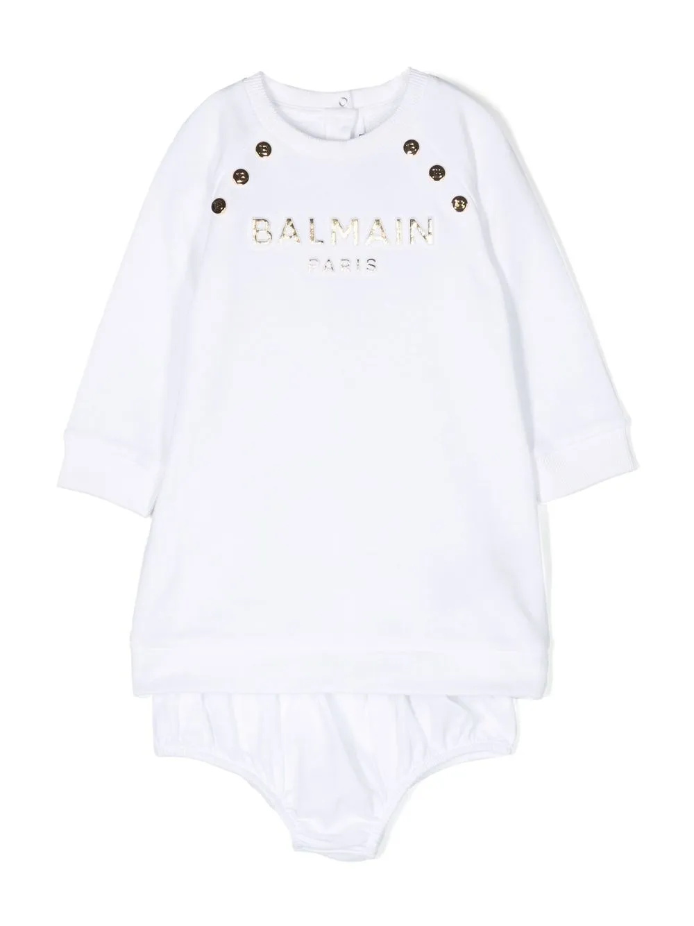 

Balmain Kids mameluco corto con logo bordado - Blanco