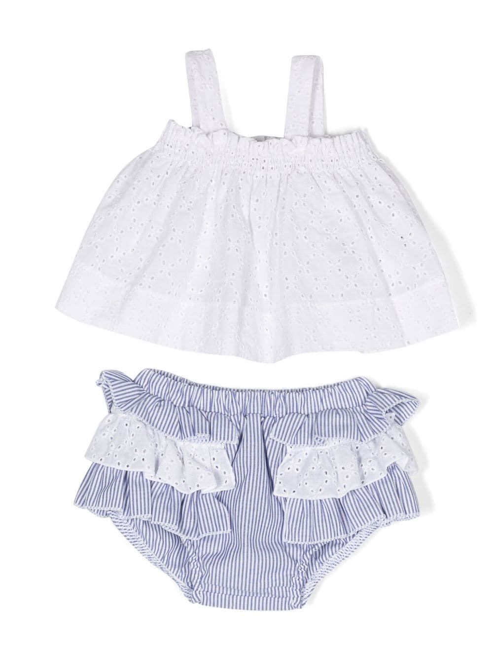 Monnalisa Babies' Sleeveless Dress Set In Bianco/blu