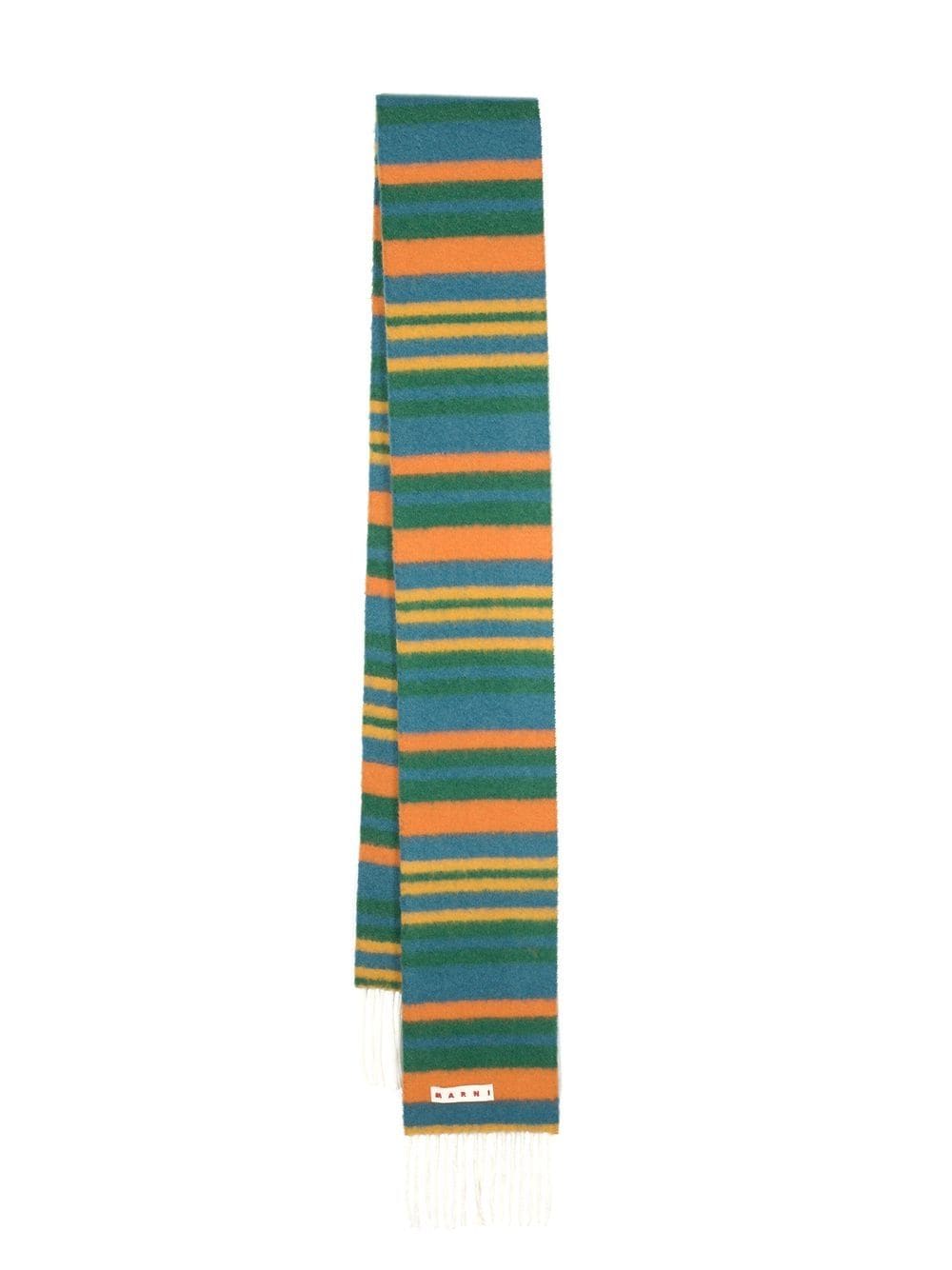 Shop Marni Fringed Colour-block Scarf In Green