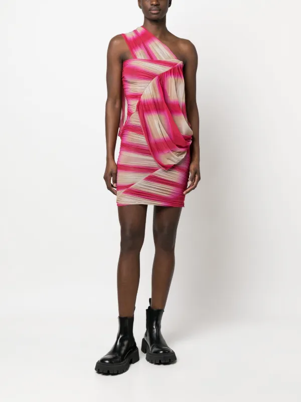 jo draped bodycon dress in pink Rick Owens one-shoulder | like sleeves
