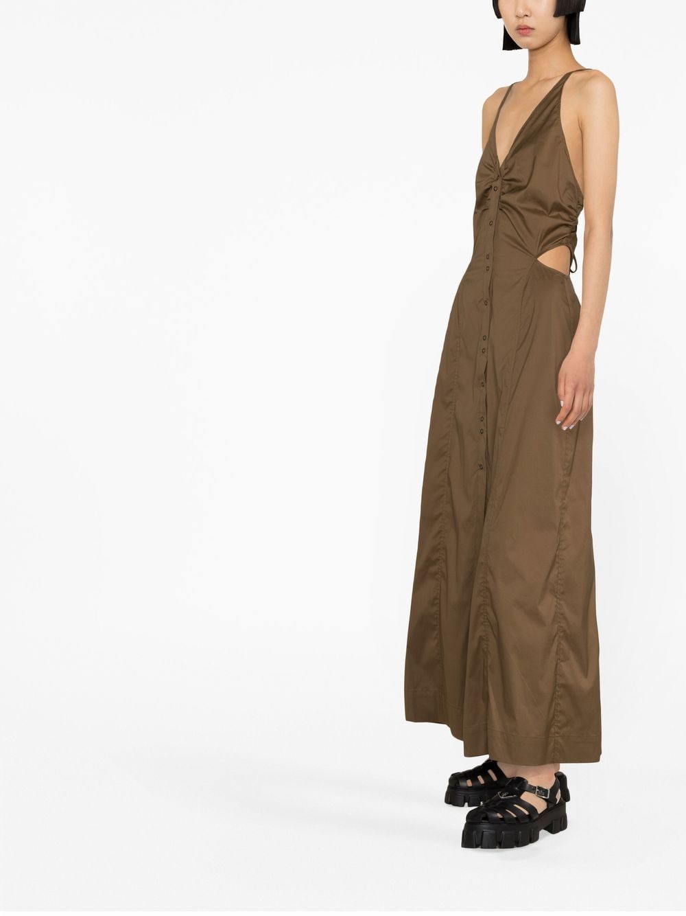 Shop Ganni Corset-style Halterneck Long Dress In 褐色