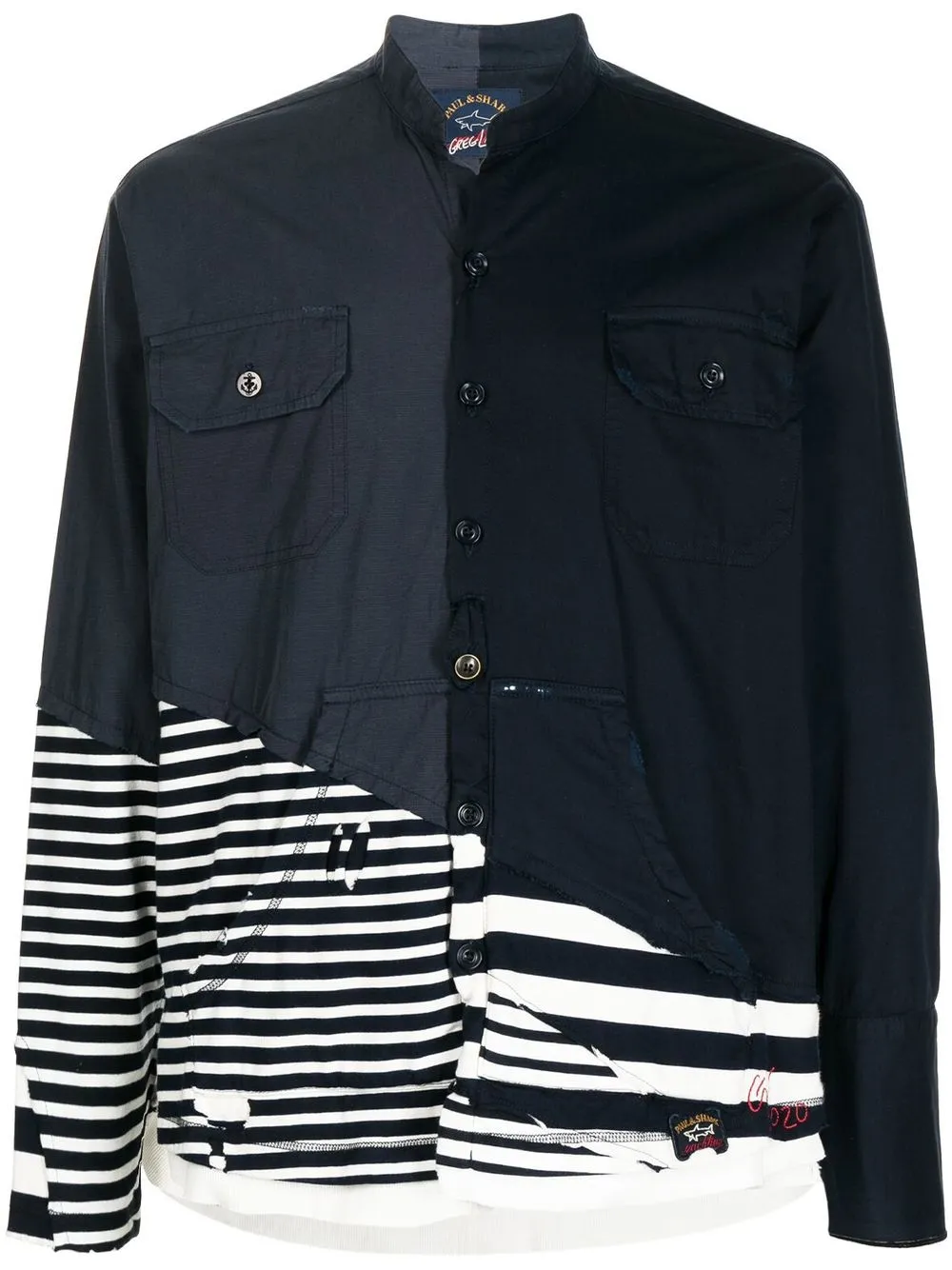 

Greg Lauren colour-block striped-detail shirt - Blue