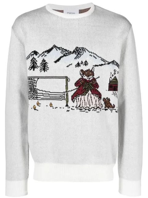 Palmes intarsia-knit crew neck jumper