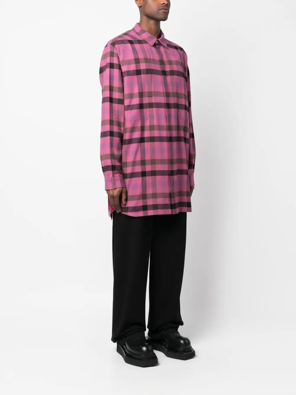 Shop Rick Owens Plaid-check Print Shirt In Pink