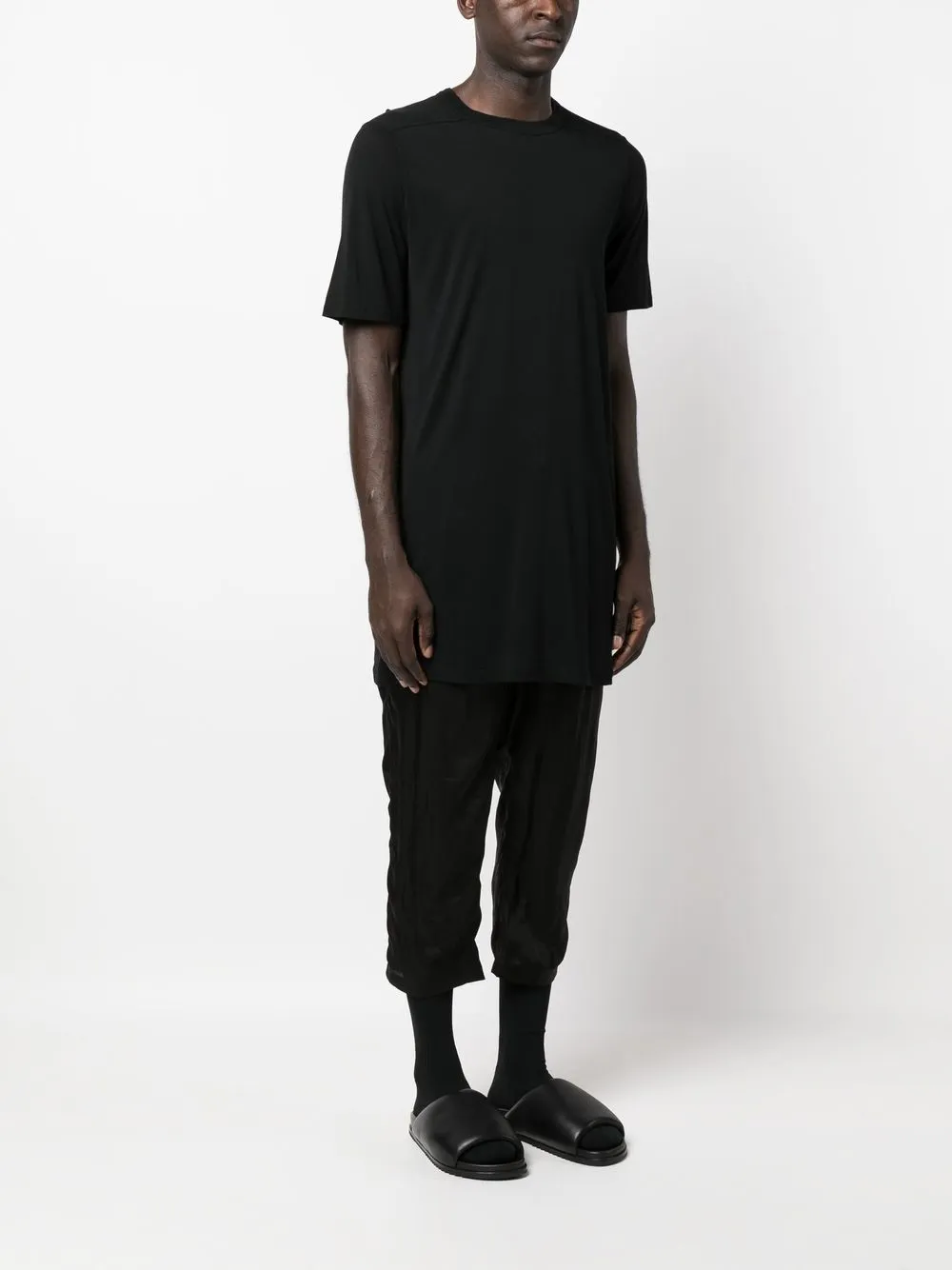Rick Owens Crew Neck Long-length T-shirt In Black