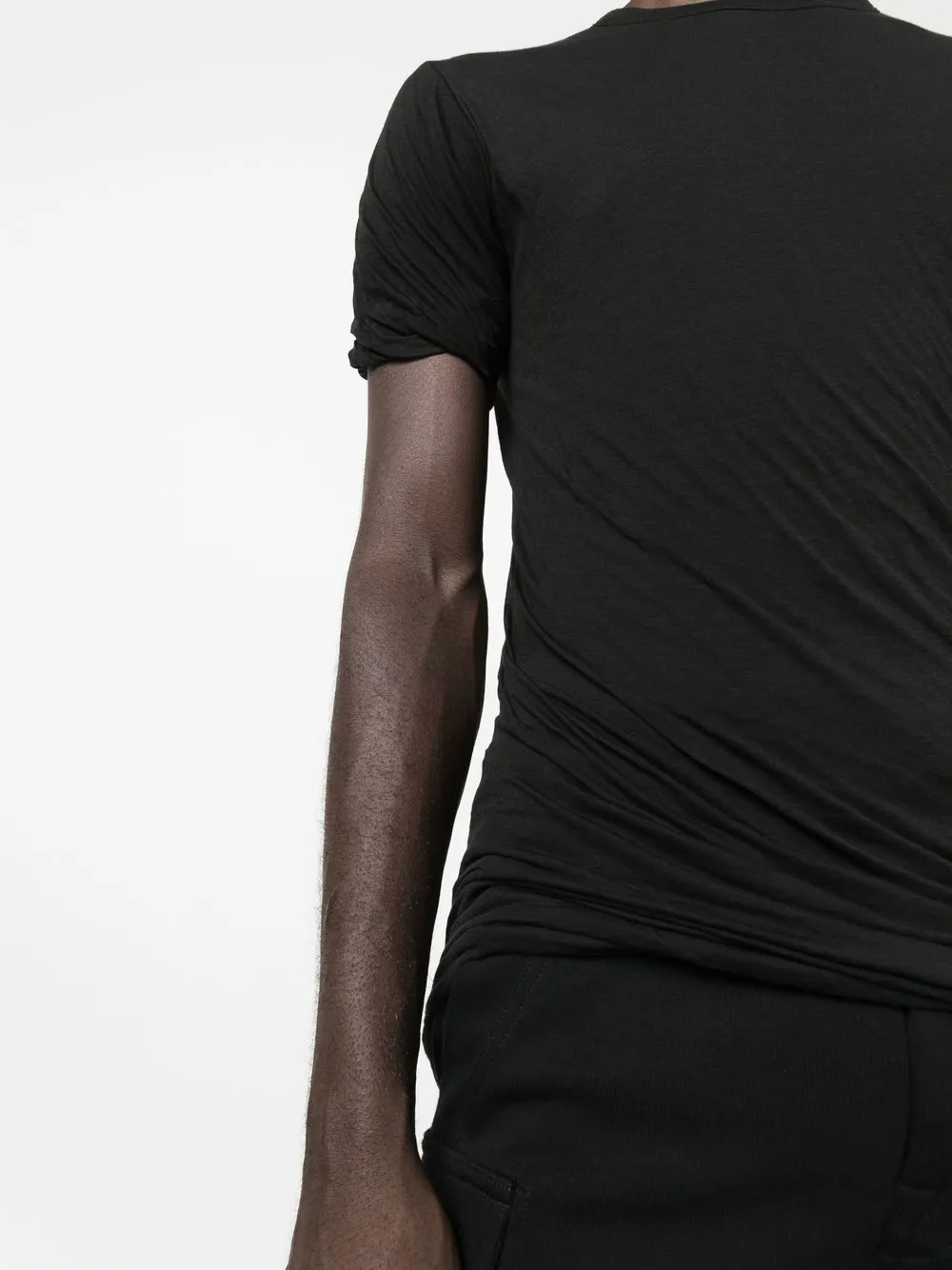 Rick Owens Double Ss Cotton T-shirt Draped Effect In Black