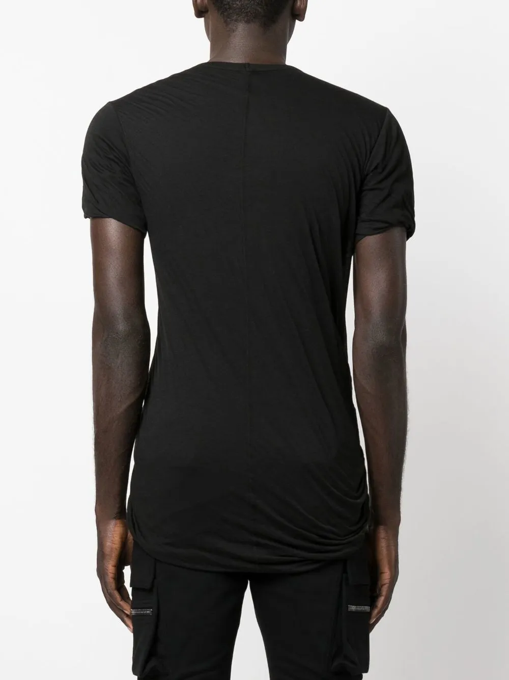 Rick Owens Double Ss Cotton T-shirt Draped Effect In Black
