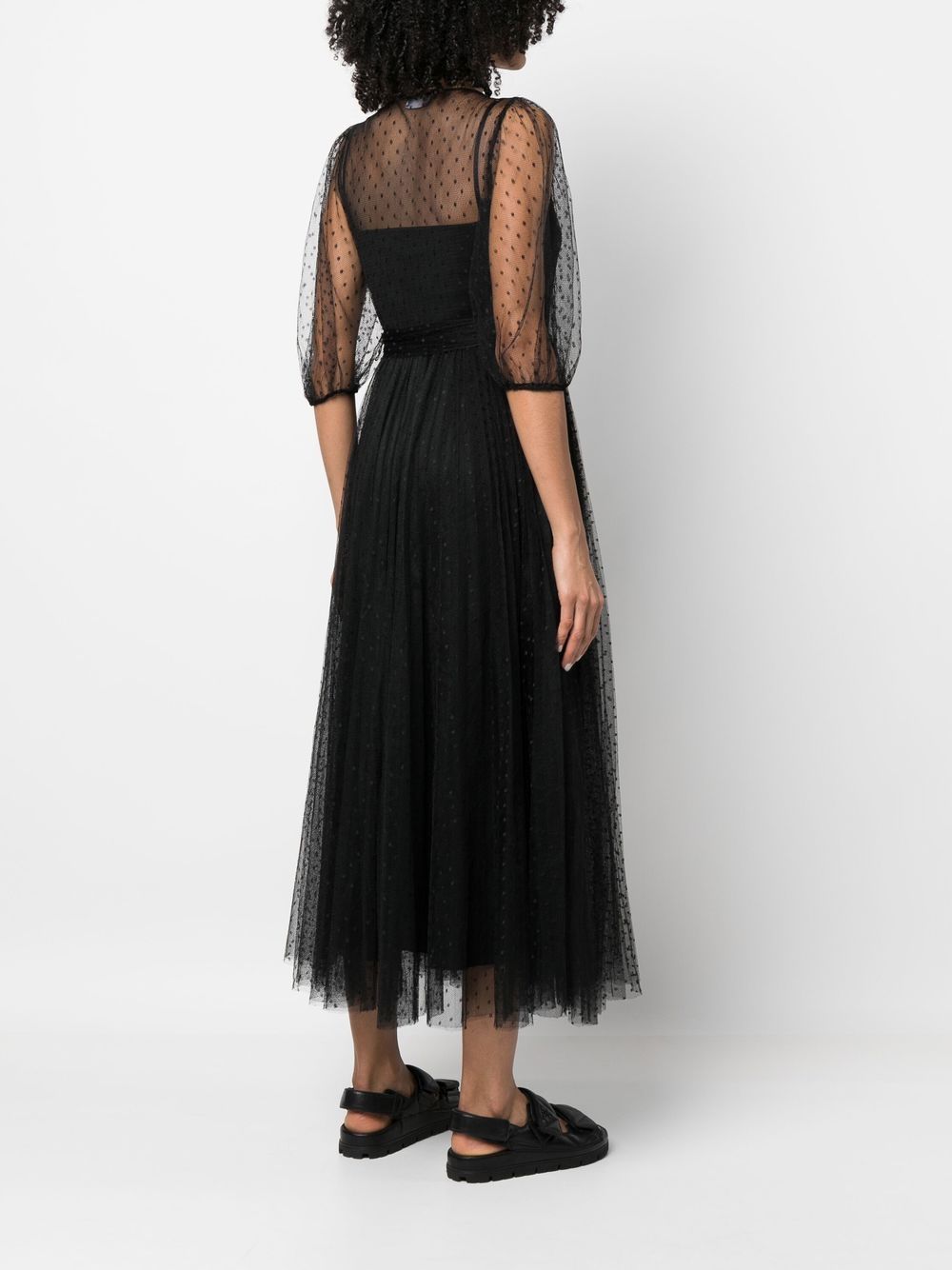 Shop Red Valentino Short-sleeved Tulle Midi Dress In Black