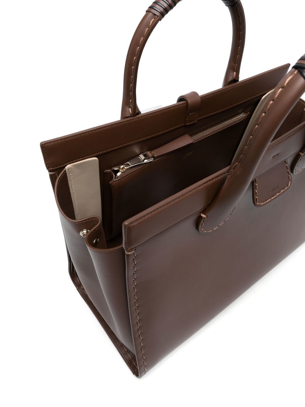 Shop Chloé Edith Large Leather Tote Bag In Brown