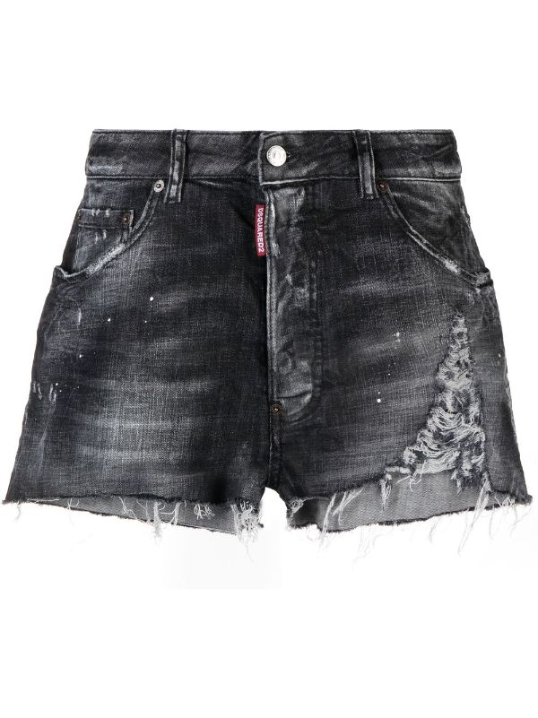 DSQUARED2 distressed effect Denim Shorts Black FARFETCH AO