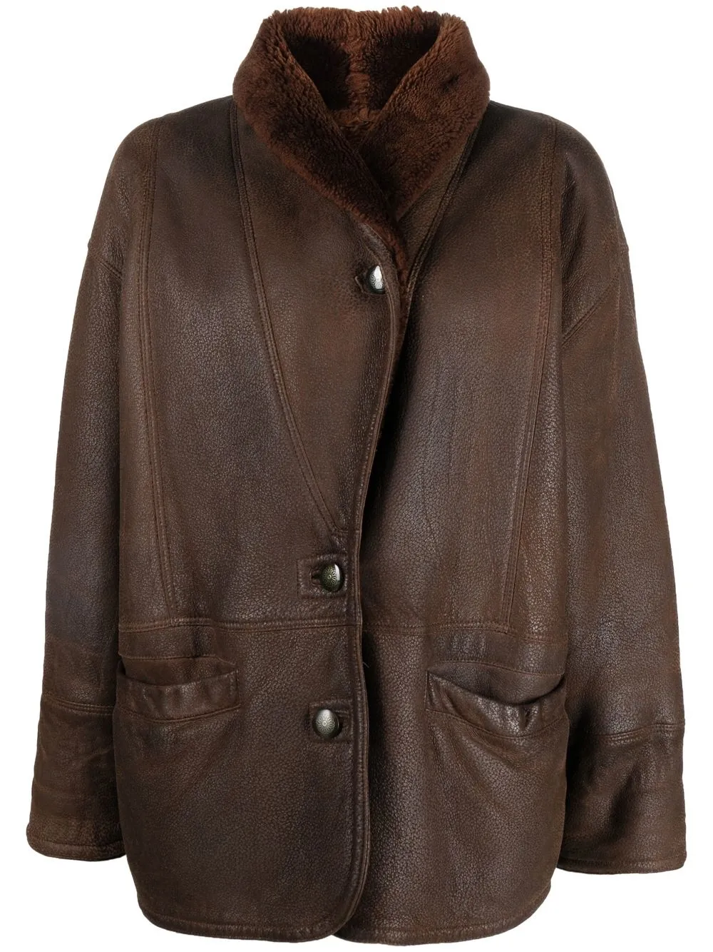 

A.N.G.E.L.O. Vintage Cult 1980s shearling lapels leather coat - Brown