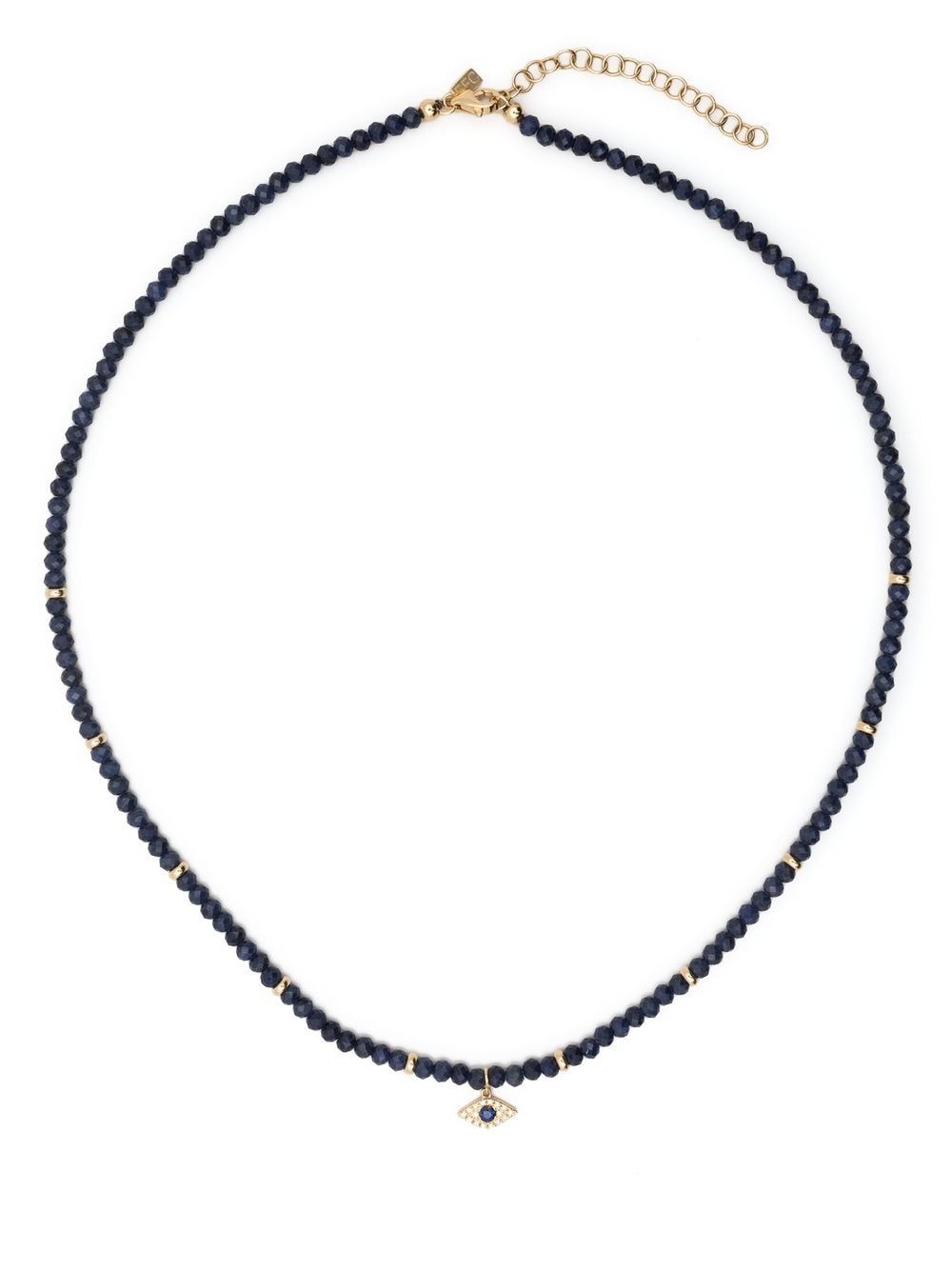 14kt yellow gold Evil Eye sapphire beaded necklace